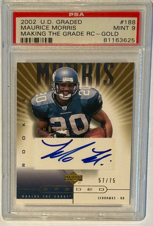 2002 Maurice Morris Upper Deck RC Numbered and autographed PSA Graded 9