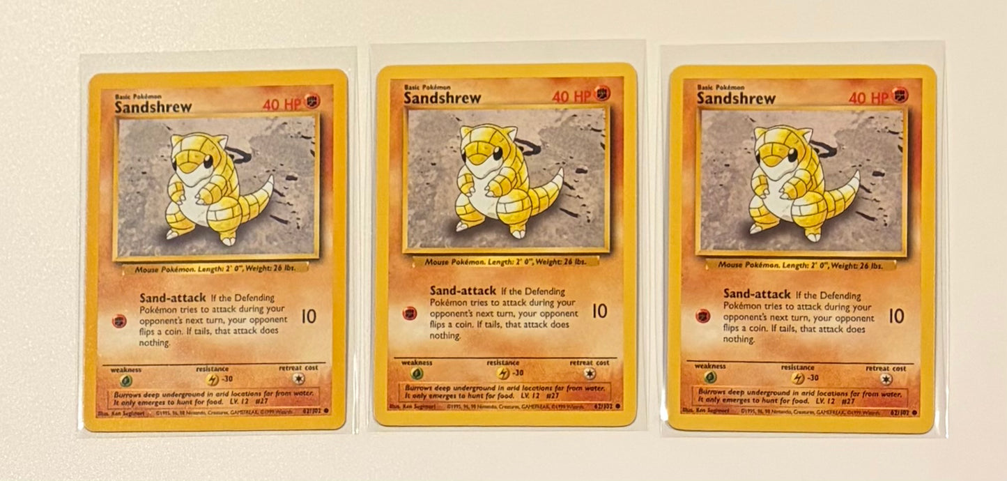 Sandshrew - Base Set (BS) Common 3 card lot LP (Read Description)