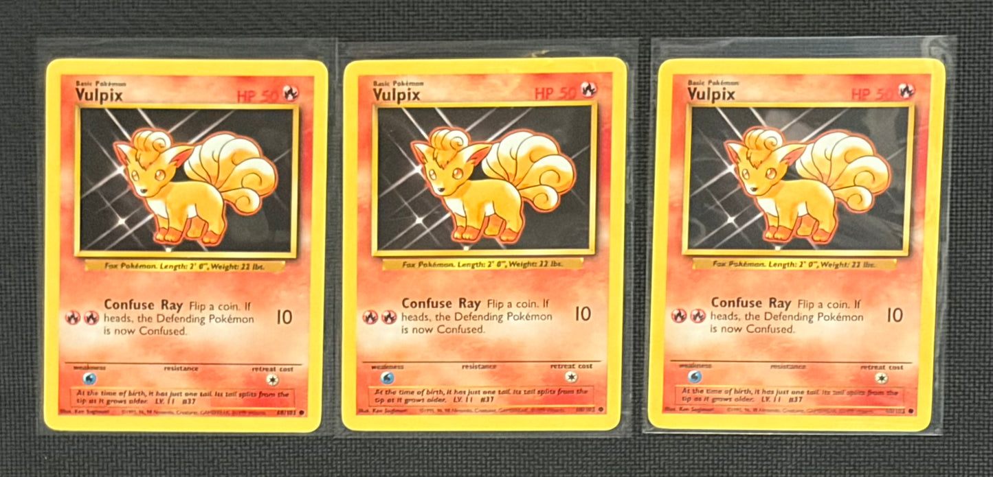 Vulpix- Base Set (BS) Common 3 card lot LP