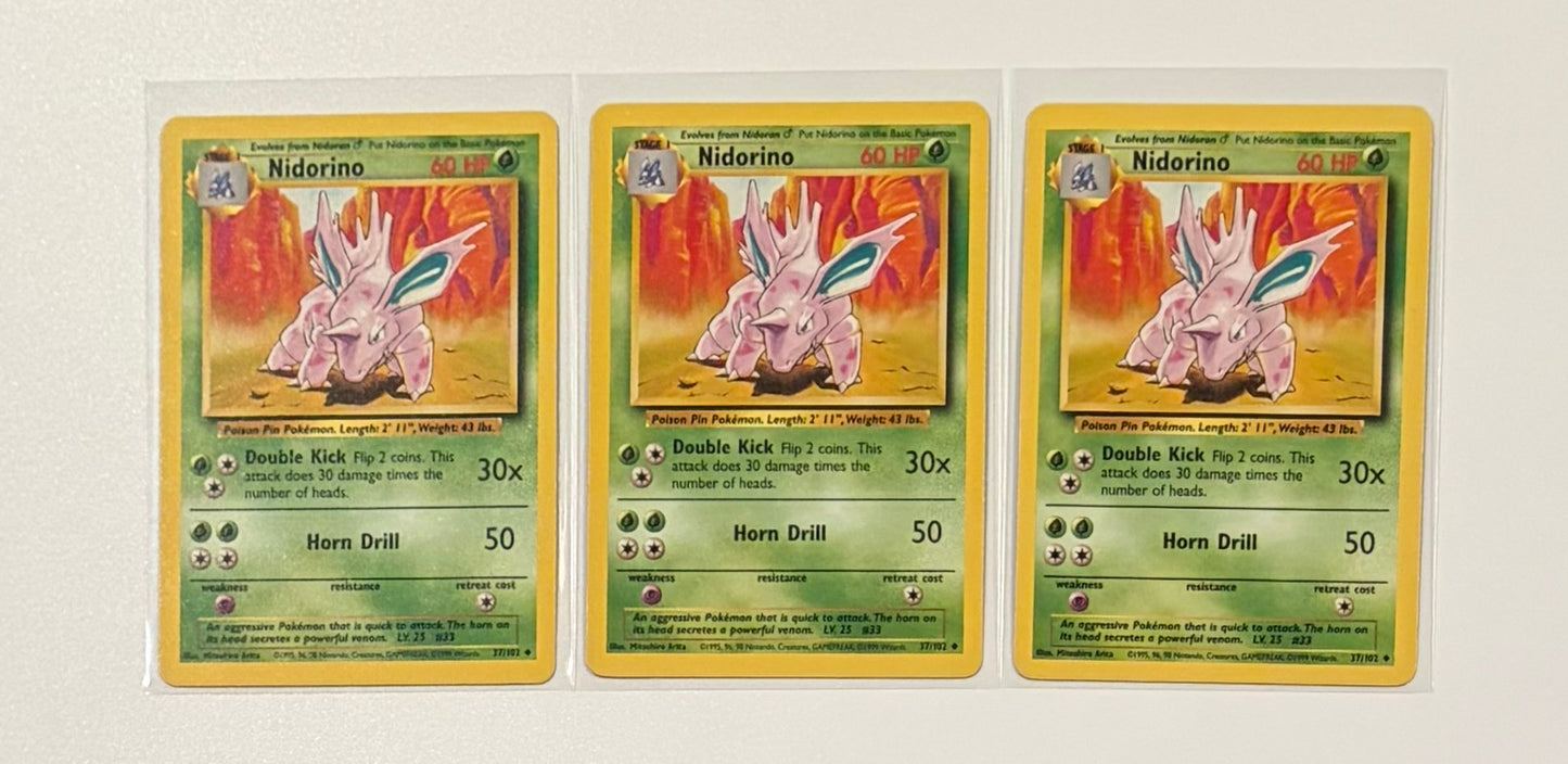 Nidorino- Base Set (BS) UnCommon 3 card lot LP