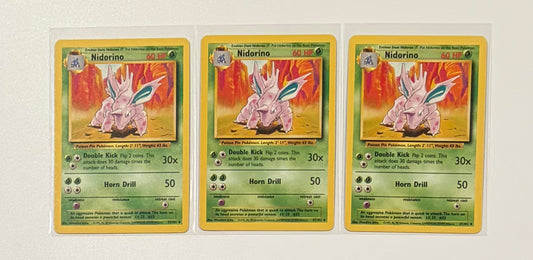 Nidorino- Base Set (BS) UnCommon 3 card lot LP