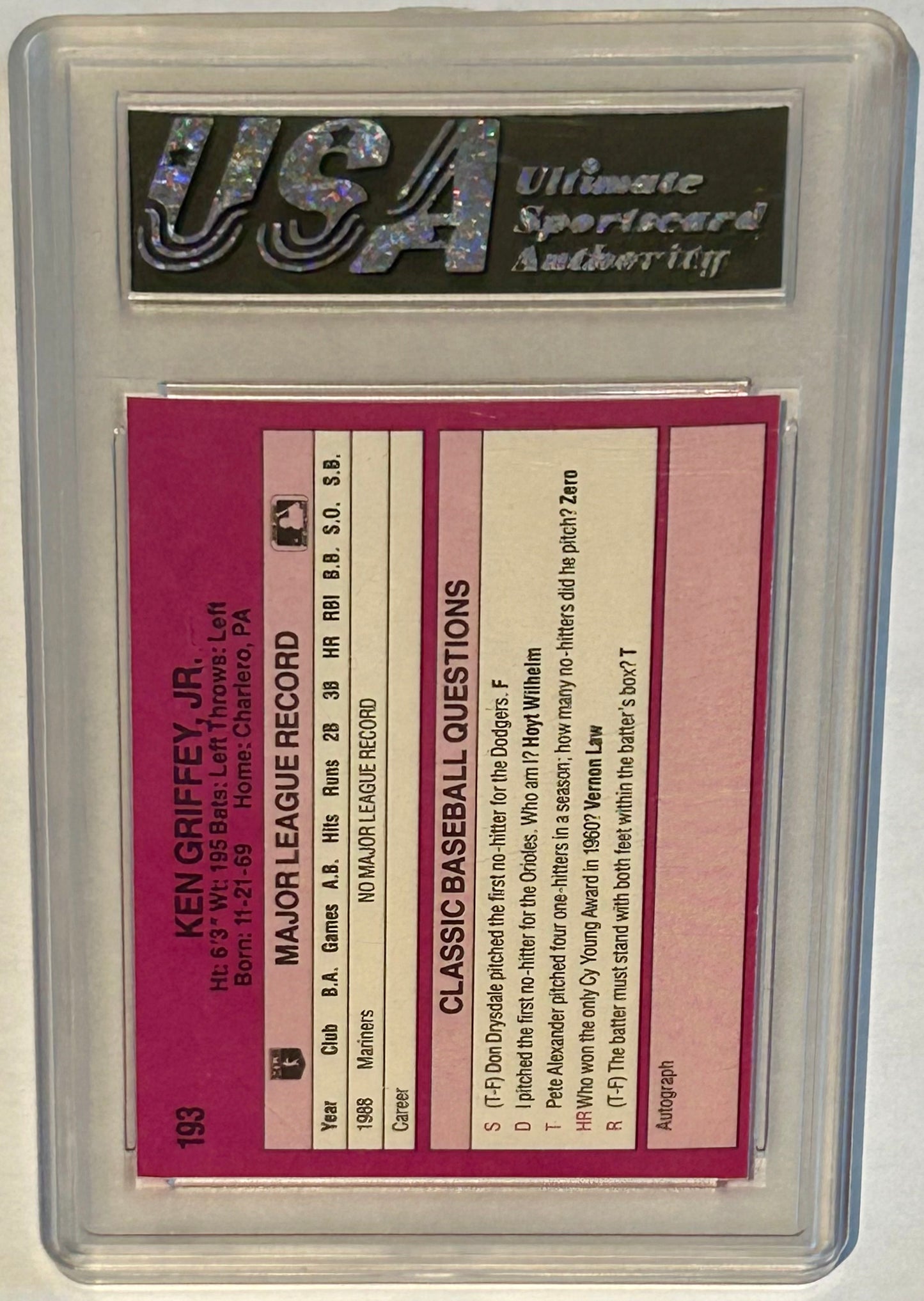 1989 Classic Purple Ken Griffey Jr USA graded 9.