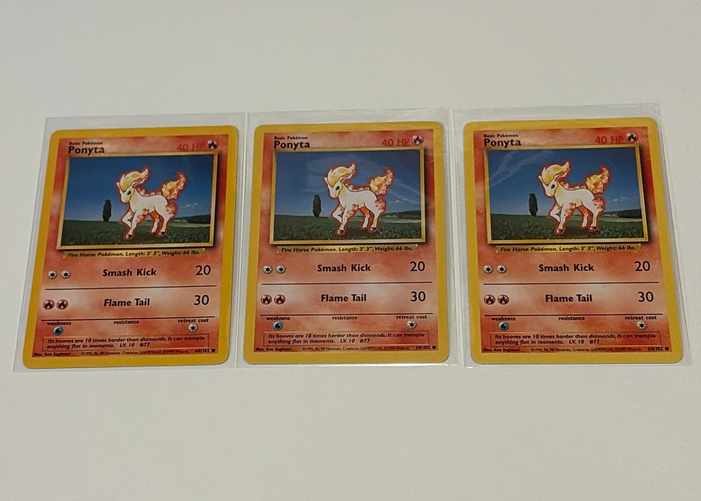 Ponyta- Base Set (BS) Common 3 card lot NM