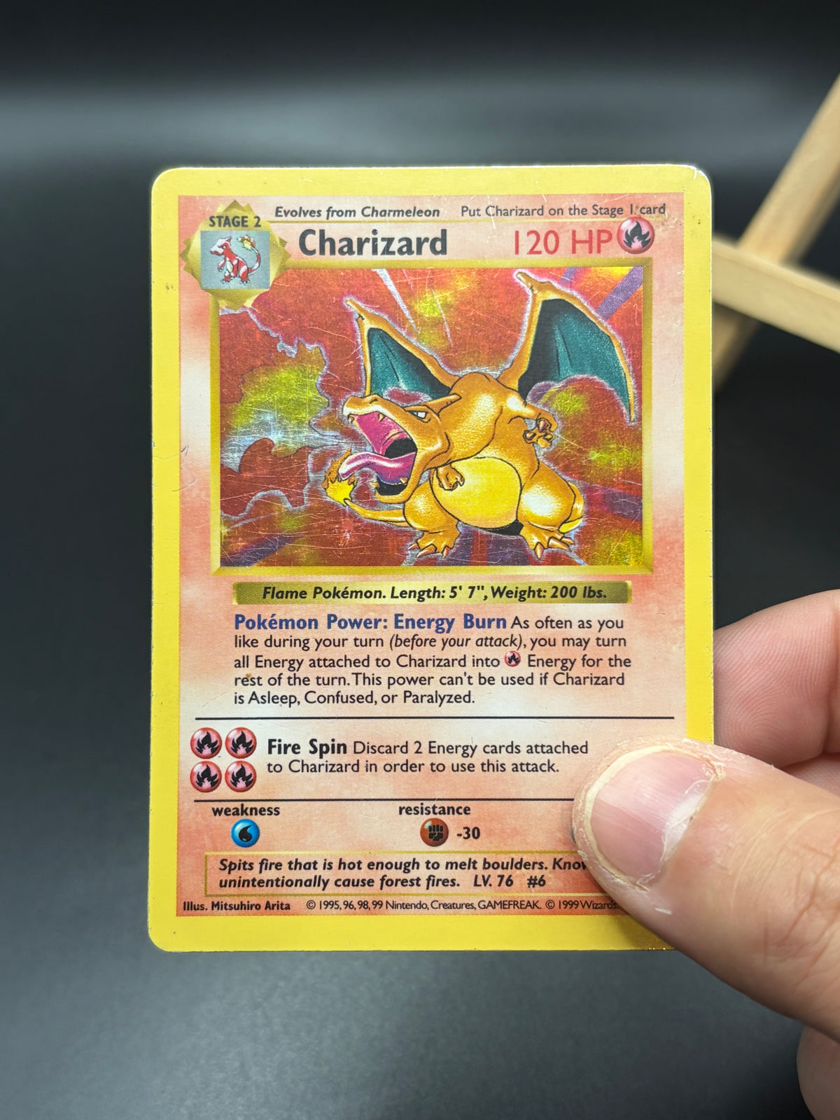 Charizard (004/102)- Base Set Shadowless (BS) Holo Rare Moderately Played. Cleaned using pokemastercenter hyper potion.