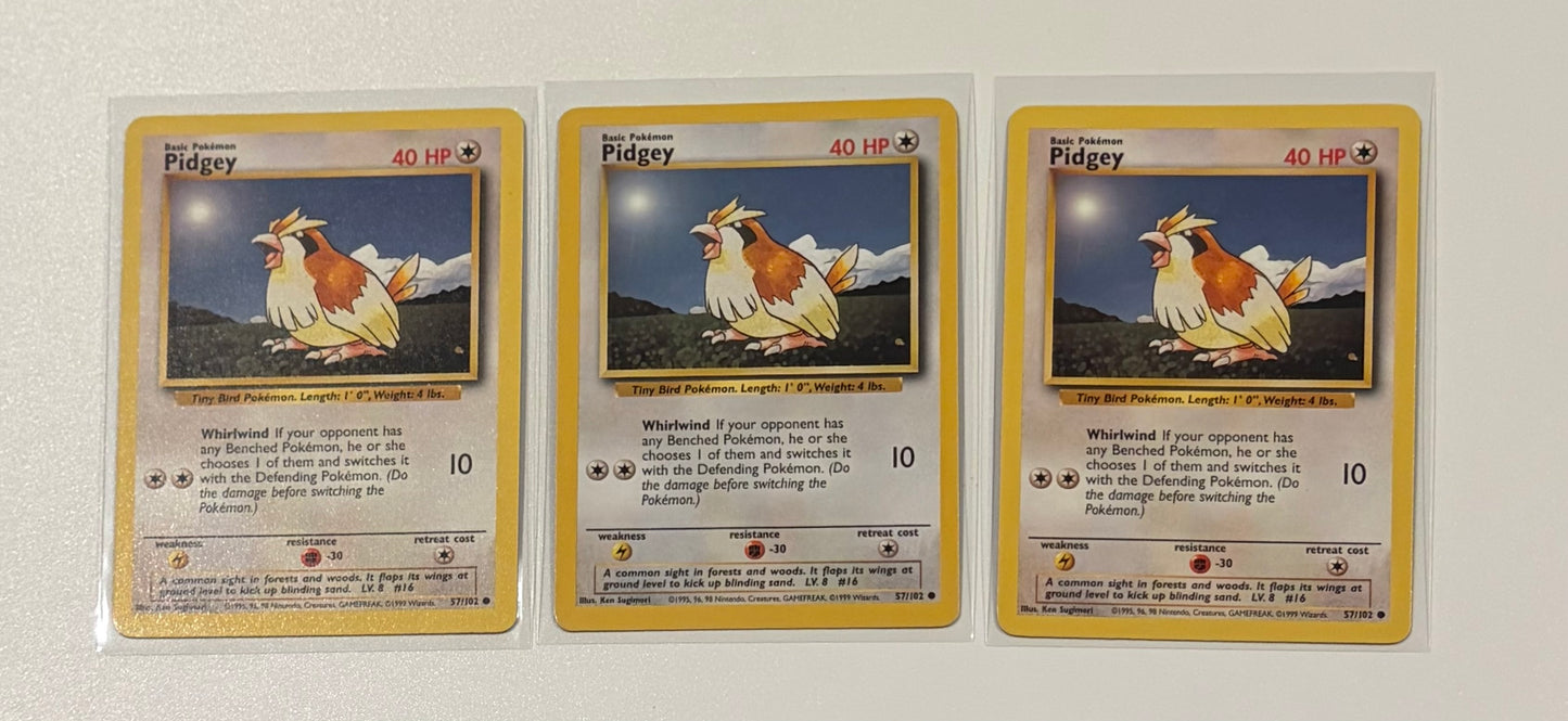 Pidgey - Base Set (BS) Common 3 card lot LP (Read Description)