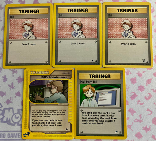 5 Card Pokemon Card Lot involving Bill