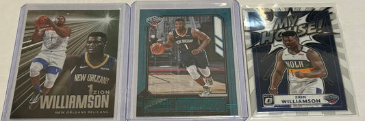 Zion Williamson Three card lot with one teal parallel card.